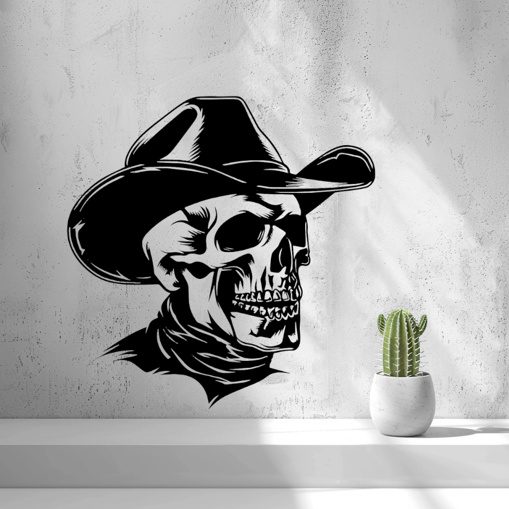 2d Skull With Cowboy Hat Wall Art - thumbnail 3